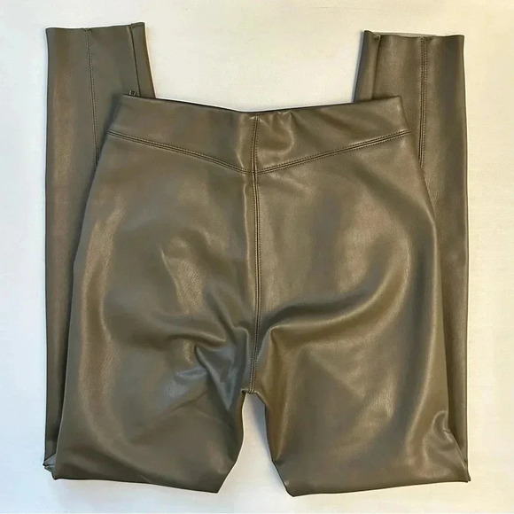 Topshop Piper Faux Leather Leggings Olive  Khaki Green Size 4 - Picture 13 of 14